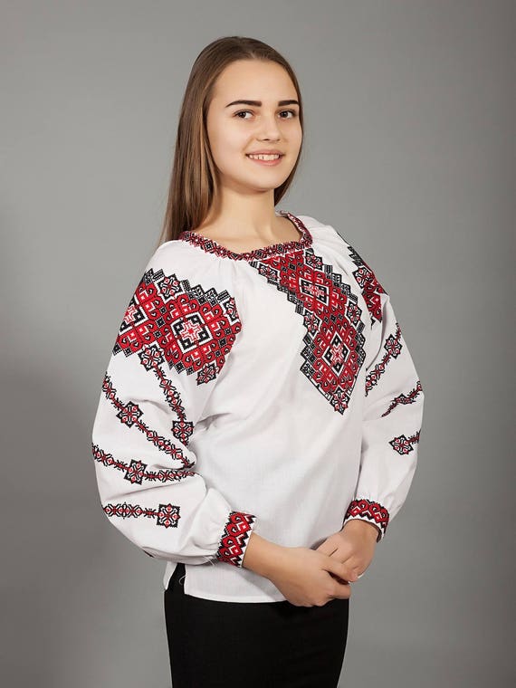 White Vyshyvanka. Traditional Ukrainian Embroidered Women's Blouse