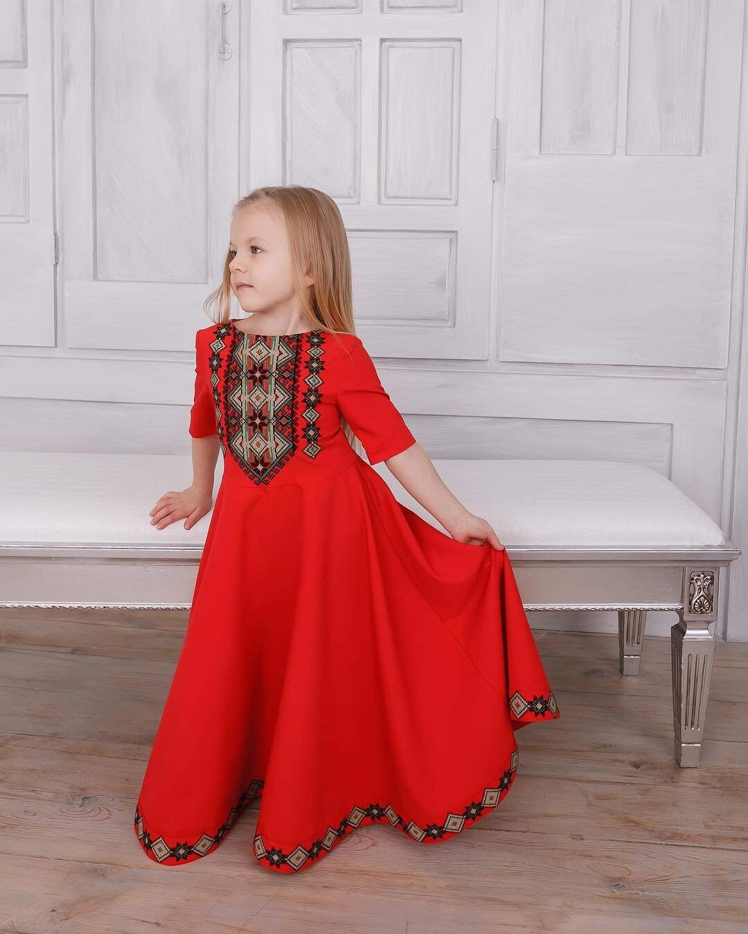 RED Dress Girls Vyshyvanka Ukraine Dress, Ukrainian Cross