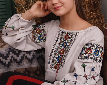 Vyshyvanka. Ukrainian embroidered women's blouse Ethnic sorochka shirt. Traditional clothes. Embroidered blouse. Вишиванка