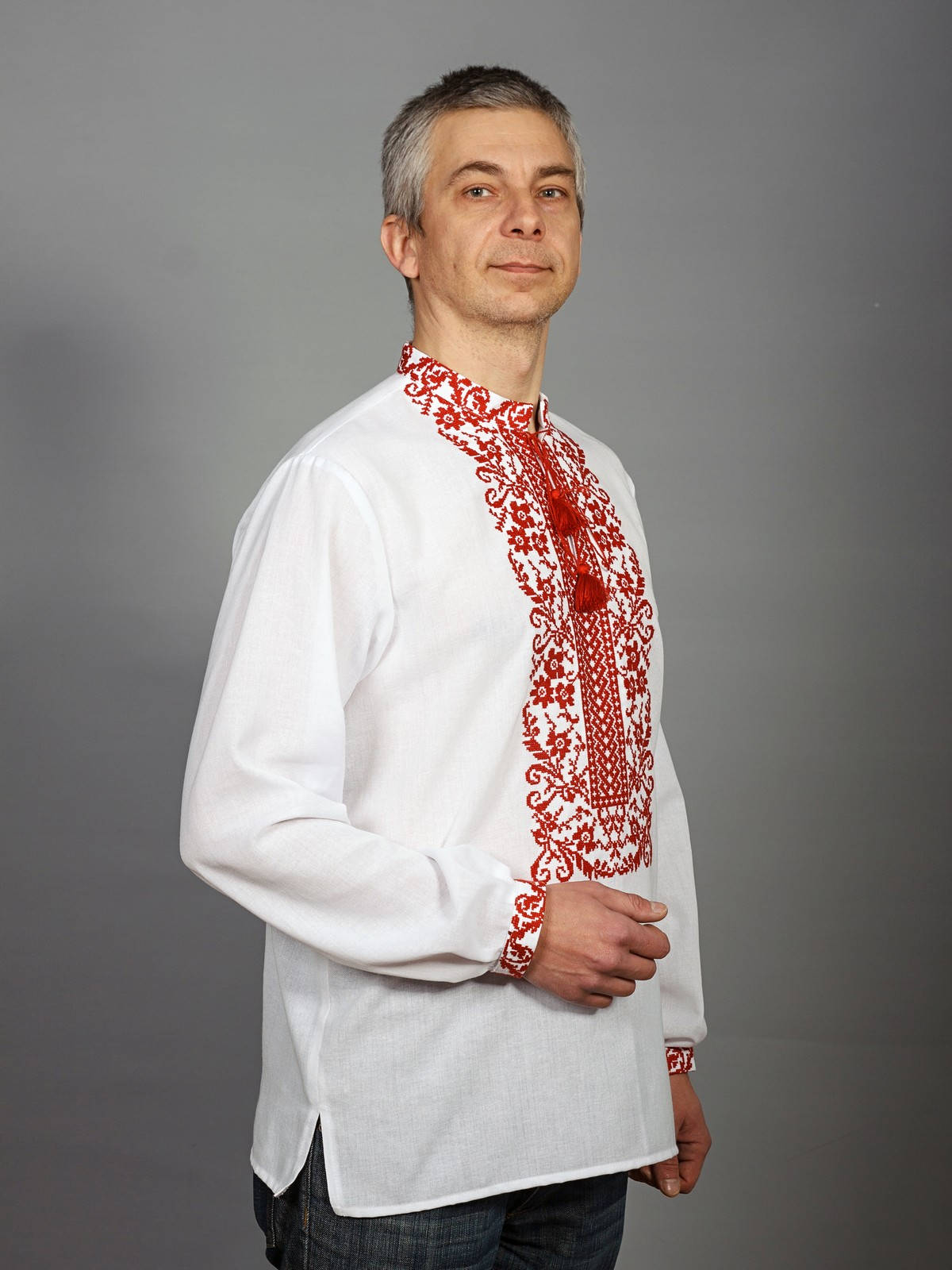 Ukrainian Embroidered Shirt for men Cross stitch Cotton XS-3XL Black color 