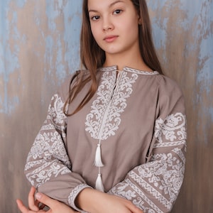 Women vyshyvanka. Traditional Ukrainian embroidered women's blouse Ethnic Women's Shirtt. Ukrainian clothes. Embroidered blouse cross-stitch