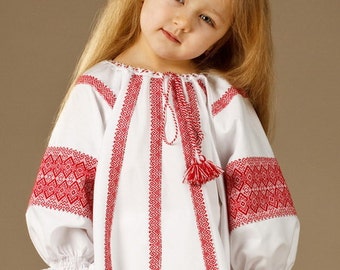 Blusas ucranianas bordadas para niñas vyshyvanka. Blusa étnica ucraniana, bordado rojo para bebé, Ropa tradicional вышиванка ウクライナの刺繍