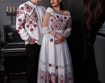 Vyshyvanka Ukraine dress and shirt, Ukrainian Clothing embroidered set of paired embroidery, Ukrainian wedding clothes. PRICE per set