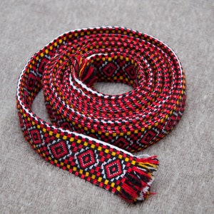 Ukrainian embroidered shirt belt Krayka Vyshyvanka. RED Folk Belt Hutsul belt. Slavic belt Waistband. Ukrainian national clothes accessories