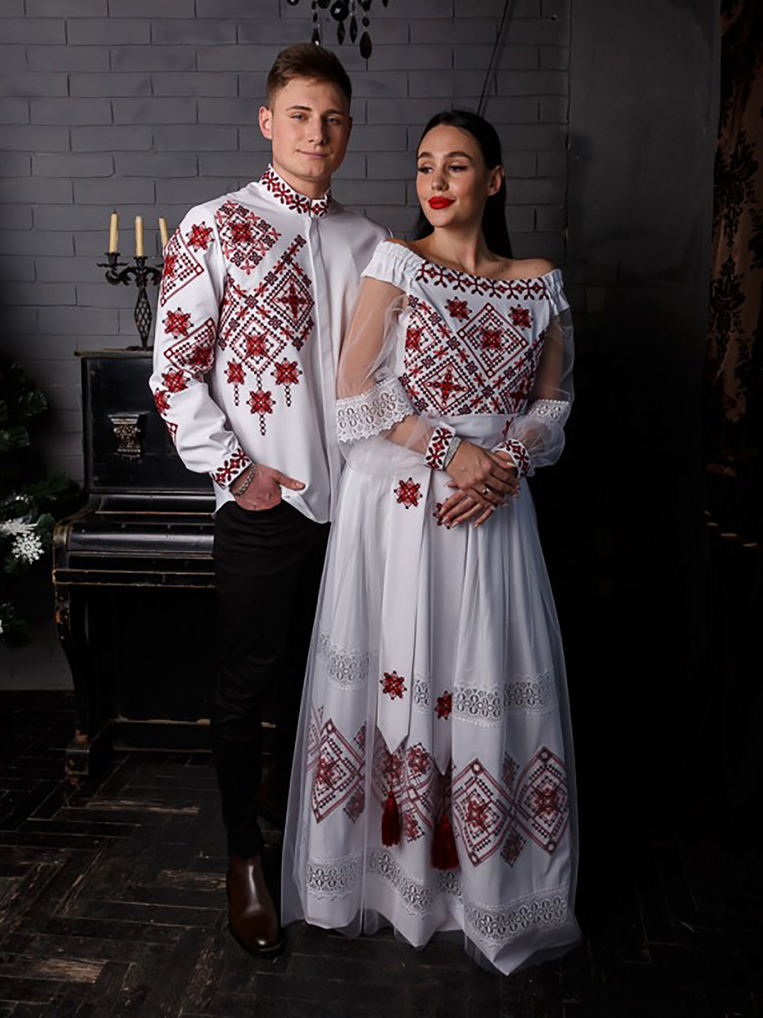 ukrainian traditional dress Vyshyvanka Ukraine Dress and Shirt, Ukrainian Clothing Embroidered Set of  Paired Embroidery, Ukrainian Wedding Clothes. PRICE per Set