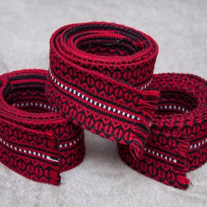 Ukrainian embroidered shirt belt Krayka Vyshyvanka. RED Folk Belt unisex Waistband. Ukrainian national clothes ウクライナ刺繍ベルト folk accessories