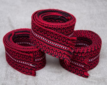 Ukrainian embroidered shirt belt Krayka Vyshyvanka. RED Folk Belt unisex Waistband. Ukrainian national clothes ウクライナ刺繍ベルト folk accessories