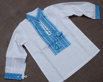 Ukrainian embroidered shirt for boys. Children's Vyshyvanka. Cotton. blue embroidery, Vyshyvanka for children, Folk Ukraine clothes