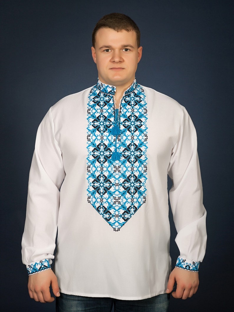 Ukrainian Embroidered Shirt Red Blue Ukrainian Clothes Mens Etsy