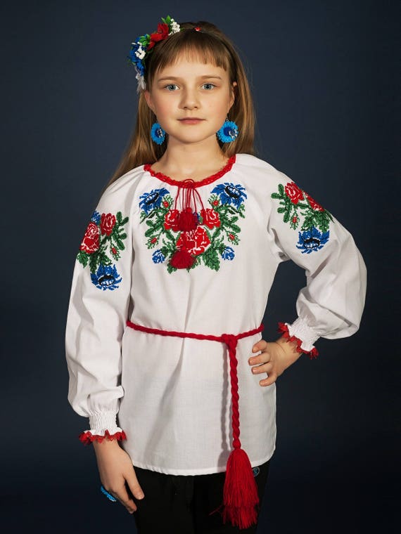 Kleding Meisjeskleding Tops & T-shirts Blouses kinderen vyshyvanka meisje vyshyvanka blouse Oekraïens linnen shirt kinderen Wit en geel traditionele geborduurde Oekraïense blouse voor meisjes 