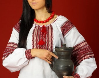 Vyshyvanka. Ukraine Ethnic sorochka. Ukrainian embroidered women's blouse. Ethnique blouse White, cotton. Traditional ukrainian clothing