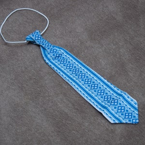 Ukrainian tie for children Vyshyvanka. Blue Folk necktie. Children&#39;s embroidered tie. Ukrainian national clothes accessories, Ethnic necktie