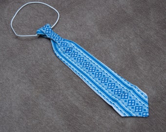 Ukrainian tie for children Vyshyvanka. Blue Folk necktie. Children's embroidered tie. Ukrainian national clothes accessories, Ethnic necktie