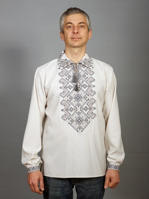 Ukrainian embroidered shirt for man sorochka vyshyvanka of cotton linen 5 color