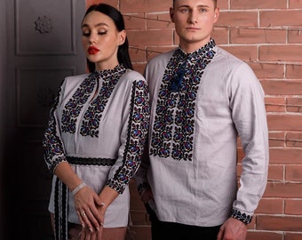 Ukrainian Paired embroidered shirts, Vyshyvanka blouse and shirt, Ukrainian Clothing set of paired embroidery, Ethnic wedding clothes