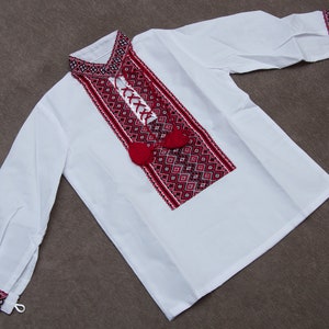 Ukrainian embroidered shirt for boys. Children&#39;s Vyshyvanka. Cotton. red embroidery, Vyshyvanka for children, Folk Ukraine clothes