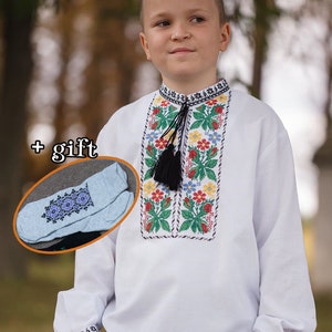 Ukrainian vyshyvanka. Children Shirt + socks as a gift. Ethnic vyshivanka. Embroidered Shirt. Вишиванка, Traditional shirt modern etnostyle