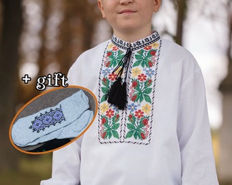 Ukrainian vyshyvanka. Children Shirt + socks as a gift. Ethnic vyshivanka. Embroidered Shirt. Вишиванка, Traditional shirt modern etnostyle