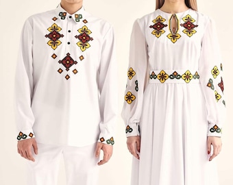 Vyshyvanka Ukraine dress and shirt, Ukrainian Clothing embroidered set of paired embroidery, Ukrainian wedding clothes. PRICE per set