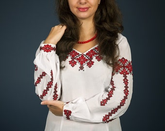 Women vyshyvanka. Traditional Ukrainian embroidered women's blouse Ethnic sorochka shirt. Ukrainian clothes. Embroidered blouse cross-stitch