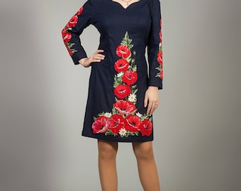 Vyshyvanka Ukraine dress, Ukrainian cross-stitch embroidered Stylish dress. Вышитое платье крестиком, Ukrainian wedding dress Poppies