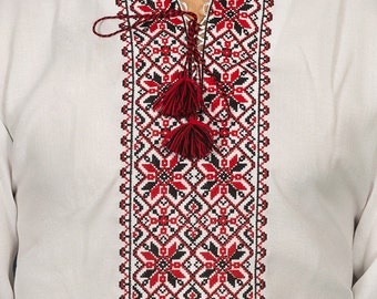 Ukrainian embroidered shirt. Vyshivanka linen. Ukrainian clothes Mens ethnic vyshyvanka. Embroidery stitch on linen. Traditional linen shirt