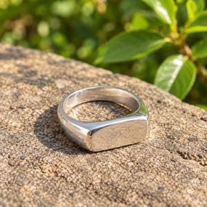 925Sterling Silver Signet Ring, Minimalist Flat Plain Rectangular, Statement Simple Dainty Band Handmade Unique,
