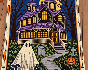 Phantom Manor Inspired Crochet Pattern PDF | Haunted House Tapestry Colorwork Panel | Halloween Graphgan Chart | Beginner Friendly