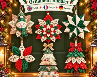 6 Quilted Christmas Ornament Patterns PDF, Fabric Tree Ornaments Sewing Pattern, DIY Holiday Tree Decor, English German French