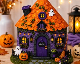 Halloween Paper Craft Cottage Templates, Haunted House Printable PDF, Witch Cottage DIY, Kids Halloween Craft, Instant Download