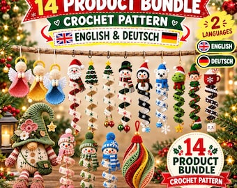 14 Christmas Crochet Ornament Patterns Bundle, Santa, Snowman, Angel, Gnome, Penguin (Digital Download)