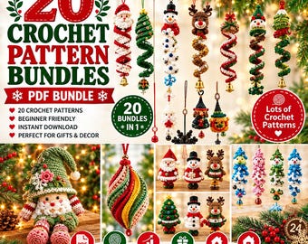 20 Christmas Crochet Spiral Pattern Bundle PDF | Wind Spinner Ornaments | Santa Snowman Reindeer Elf Penguin | Hanging Amigurumi | EN & DE
