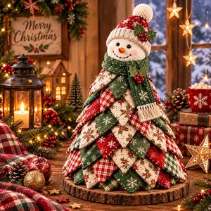 Snowman Tree Sewing Pattern PDF, Frostberry Patchwork Quilted Christmas Decor, Stuffed Tree Pattern, Farmhouse Table Topper