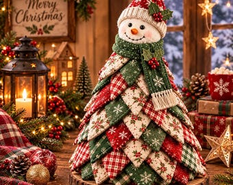 Snowman Tree Sewing Pattern PDF, Frostberry Patchwork Quilted Christmas Decor, Stuffed Tree Pattern, Farmhouse Table Topper