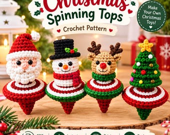 Christmas Crochet Pattern Bundle, 5 in 1 Holiday Amigurumi PDF, Santa Snowman Reindeer Tree & Fidget Spinner, Easy Holiday DIY Ornaments
