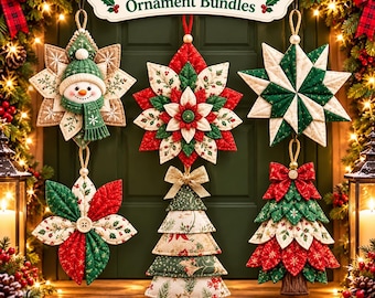 6 Quilted Christmas Ornament Patterns PDF Fabric Christmas Tree Ornaments, Holiday Sewing Pattern, DIY Quilted Tree Decor