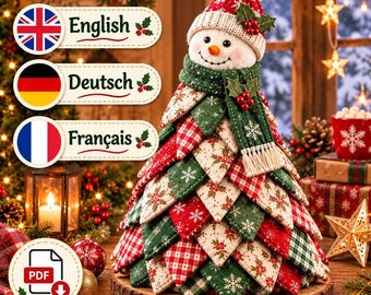 Snowman Tree Sewing Pattern PDF, Frostberry Patchwork Quilted Christmas Decor, Stuffed Tree Pattern, Farmhouse Table Topper