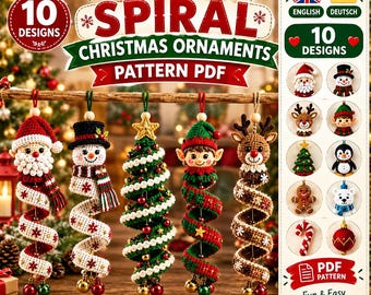 Christmas Crochet Spiral Ornament Pattern Bundle PDF, 10 Holiday Amigurumi Ornaments, Snowman Santa Crochet Pattern