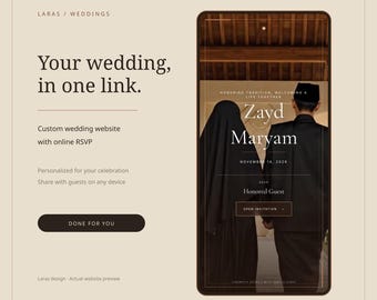 オンライン出欠確認機能付きララの結婚式ウェブサイトテンプレート、チークとジャスミンのジャワ風デジタル招待状、すべてお任せください