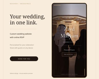 オンライン出欠確認機能付きナハラウェディングウェブサイトテンプレート、砂漠の温かさとダークフレームのデジタル招待状、すべてお任せください