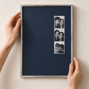 Custom Photobooth Strip Frame, A4 Navy Mat Picture Frame, Personalized Couple Photo Gift, Silver Gallery Wall Decor