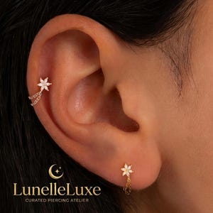 16G Bloem CZ Draadloze Helix Ketting Oorbel, Platte Achterkant Kraakbeenstekker