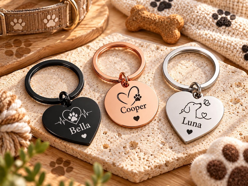 Custom Dog ID Tag, Personalized Pet Name Tag With Icon, Engraved Collar ...