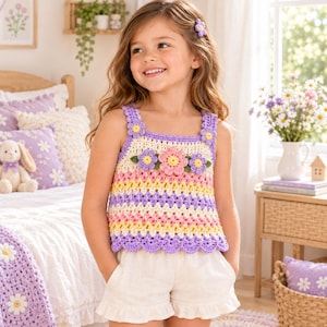 Crochet Toddler Top Pattern PDF, Kids Flower Cami for Girls Pastel Granny Stitch Summer Vest Tutorial Spring Easter Outfit