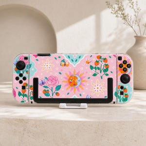 Sun Flower Switch Case, Pink Garden Clear Cover, Boho Floral Case for Switch OLED Lite and Switch 2