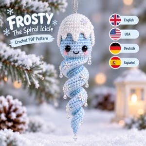 Patrón de ganchillo de carámbano en espiral escarchado, adorno de copo de nieve (descarga en PDF)