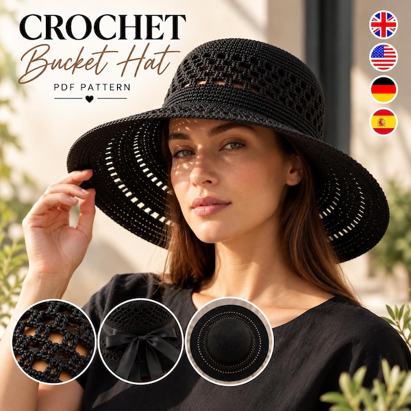 Wide-Brim Crochet Sun Hat Pattern, Openwork Summer Beach Hat (Digital Download)