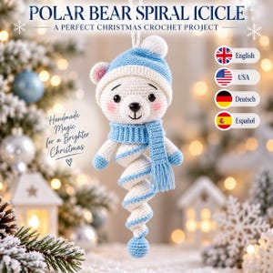 Polar Bear Spiral Icicle Crochet Ornament Pattern (PDF)