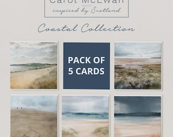 Tarjetas artísticas de playas costeras escocesas, paquete de 5, paisajes costeros de Escocia