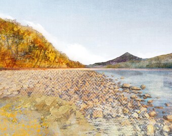 Schiehallion Munro de la artista escocesa Carol McEwan. Impresión firmada, arte mural de paisajes de las Tierras Altas de Escocia.